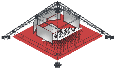 Seven screen pavilion by OMA for Kanye West