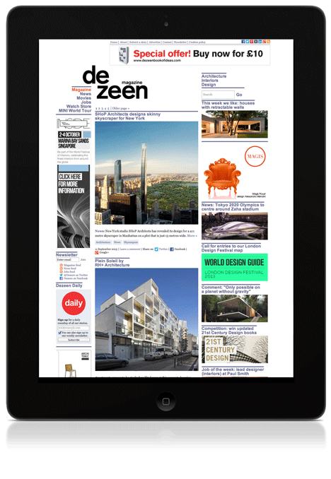 Dezeen's responsive site on iPad