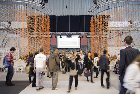 Amass modular space divider by Benjamin Hubert for 100% Design's auditorium