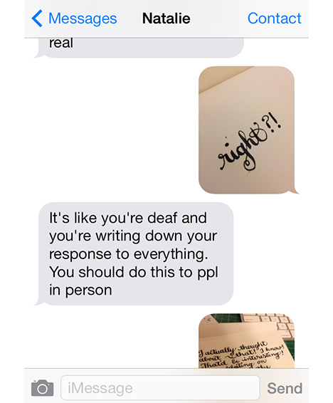 Modern Day Snail Mail calligraphy text messages by Cristina Vanko