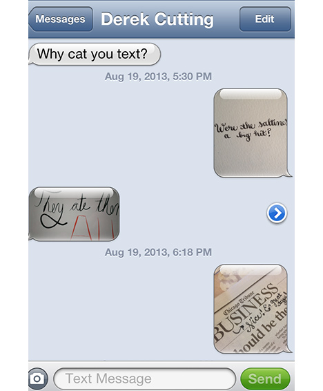 Modern Day Snail Mail calligraphy text messages by Cristina Vanko