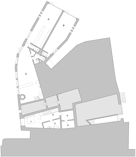 Ground floor plan of Apartment interiors with boxy wooden furniture by Big-Game