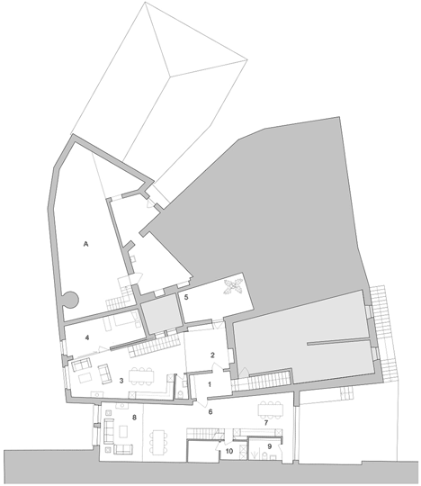 First floor plan of Apartment interiors with boxy wooden furniture by Big-Game