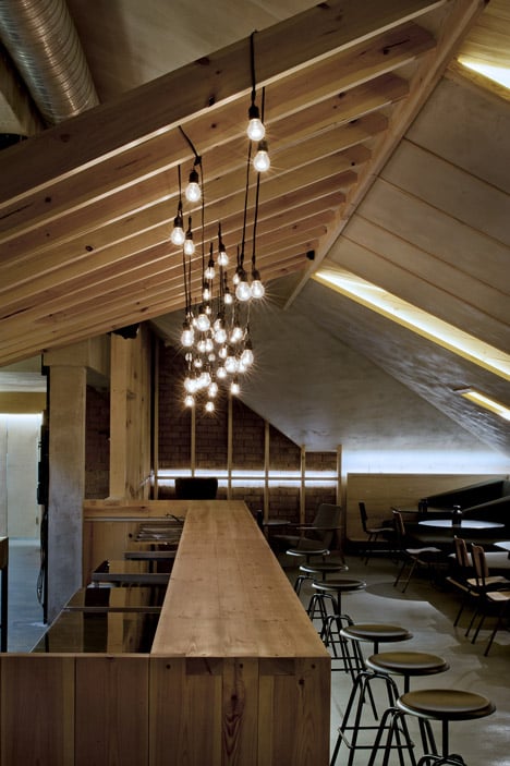 Bar in an attic space in Minsk by Inblum Architects