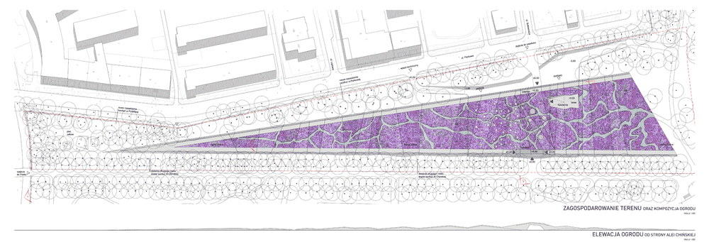 Garden of the 21st Century pavilion with spiral staircase under a park in Warsaw by Mecanoo - site plan