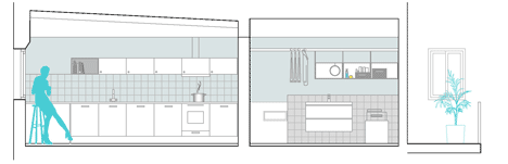 Long section of Roc Cubed apartment conversion in Barcelona by Nook