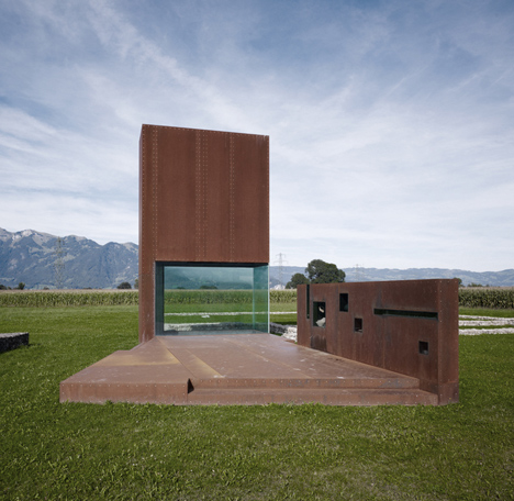 Rusty steel tower by Marte.Marte Architects frames Roman ruins in Austria