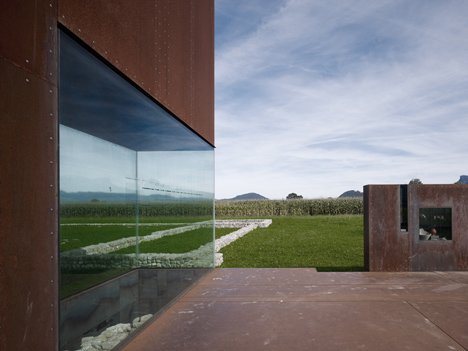 Rusty steel tower by Marte.Marte Architects frames Roman ruins in Austria