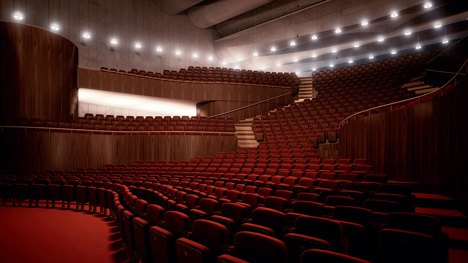 Schauspielhaus by Jørn Utzon for Zurich virtually constructed in realisticc renders by Virtual Design Unit