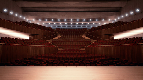 Schauspielhaus by Jørn Utzon for Zurich virtually constructed in realisticc renders by Virtual Design Unit