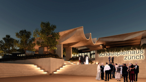 Schauspielhaus by Jørn Utzon for Zurich virtually constructed in realisticc renders by Virtual Design Unit