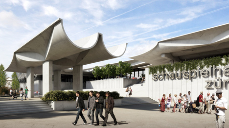Schauspielhaus by Jørn Utzon for Zurich virtually constructed in realisticc renders by Virtual Design Unit