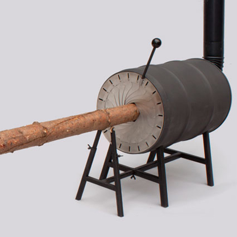Spruce Stove that burns a whole tree trunk by Michiel Martens and Roel de Boer