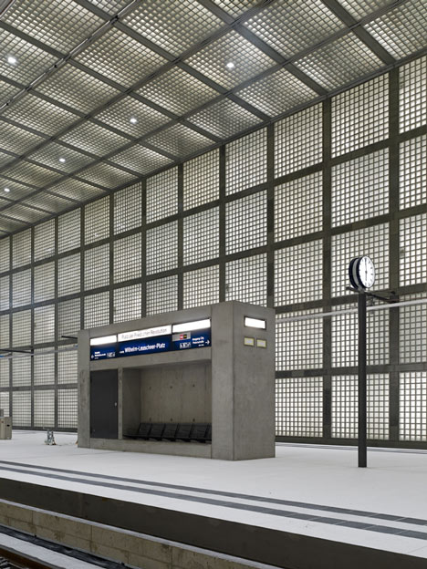 Glowing glass blocks surround the Wilhelm-Leuschner-Platz S-Bahn station by Max Dudler