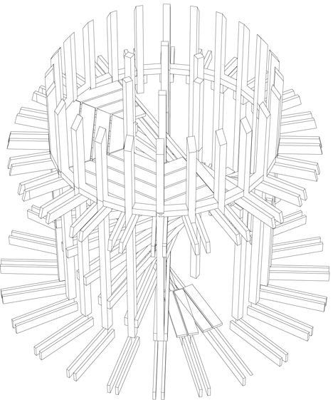 Timber observation tower shaped like a cucumber by Mjölk Architekti