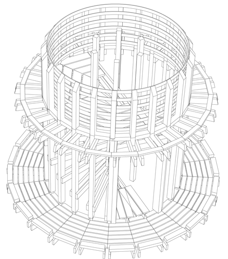 Timber observation tower shaped like a cucumber by Mjölk Architekti