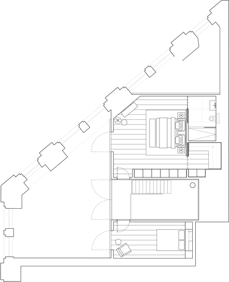 Mezzanine floor plan of Victorian post office converted into an apartment by 1508 Architects