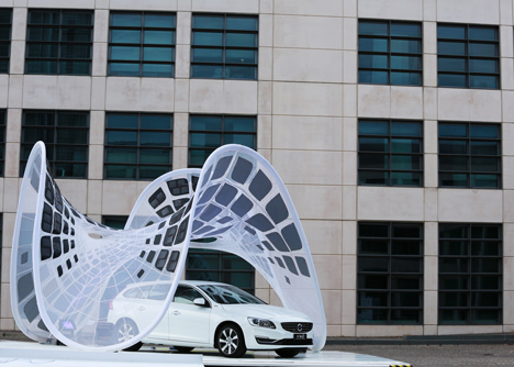 Volvo Pure Tension Pavilion that charges an electric car by Synthesis Design + Architecture