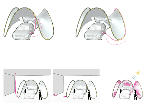 Volvo Pure Tension Pavilion that charges an electric car by Synthesis Design + Architecture