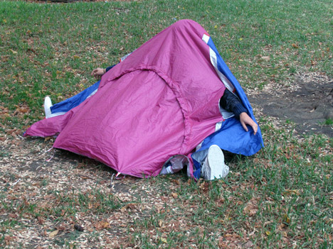 Walking Shelter tent stored in shoes by Sibling