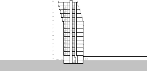 Section of Turquoise tower by NL Architects that staggers back to create sunny balconies
