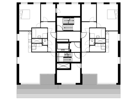 Twelfth floor plan of Turquoise tower by NL Architects that staggers back to create sunny balconies