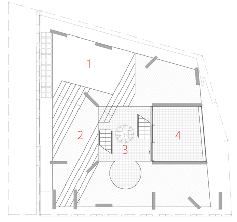 House by Kazuhiko Kishimoto with a public seating deck and gallery underneath