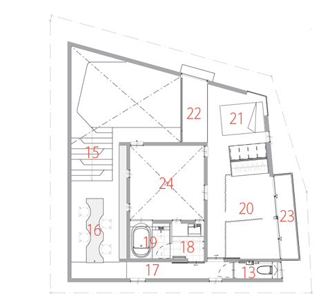House by Kazuhiko Kishimoto with a public seating deck and gallery underneath