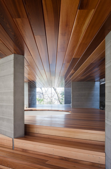 House by Kazuhiko Kishimoto with a public seating deck and gallery underneath