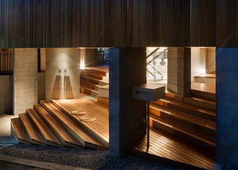 House by Kazuhiko Kishimoto with a public seating deck and gallery underneath