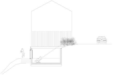 Blackened timber house extension with textured walls by Marchi Architectes