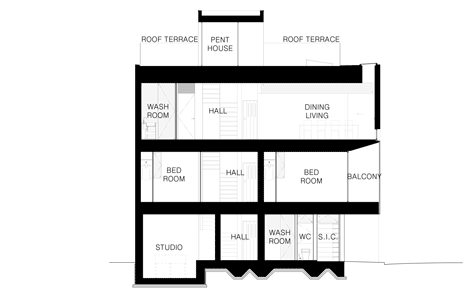 Section two of Concrete house named Calm by Apollo Architects & Associates
