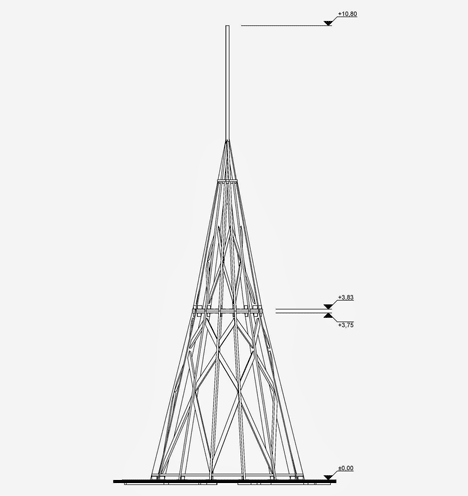 Framework diagram of Christmas tree made from sledges that will be donated to children's charity
