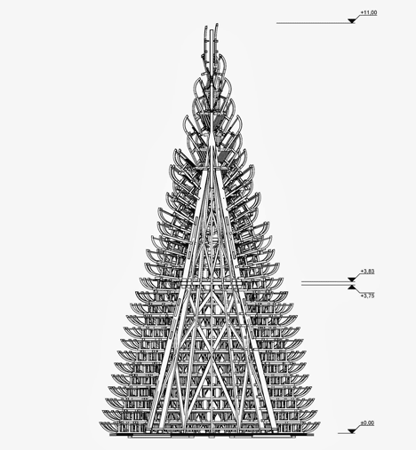 Section three of Christmas tree made from sledges that will be donated to children's charity