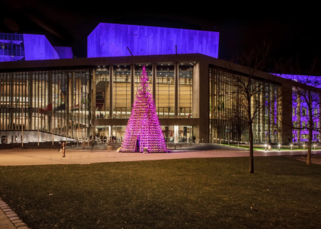 Christmas tree made from sledges that will be donated to children's charity