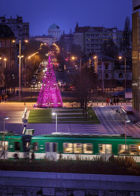Christmas tree made from sledges that will be donated to children's charity