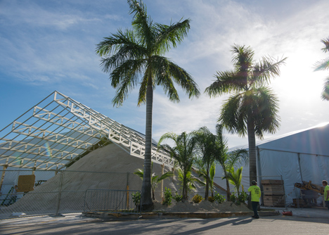 Roof over a pile of sand forms entrance to Design Miami 2013