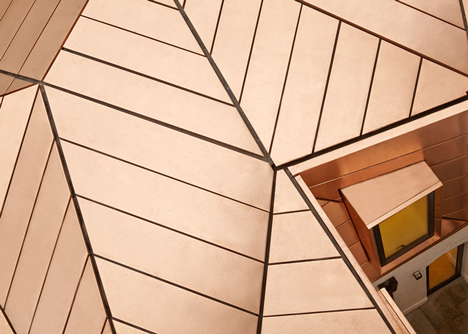 Great James Street Office extension with a faceted copper roof by Emrys Architects