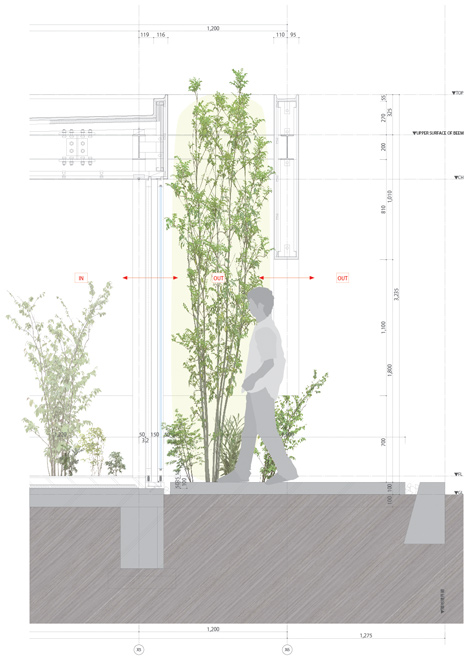 Section of Green Edge House by mA-style Architects encases a perimeter garden behind its walls 