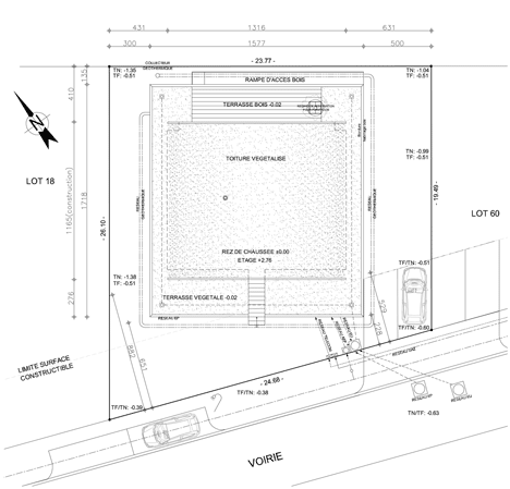 Roof plan of Hump-shaped house blanketed by plants by Patrick Nadeau