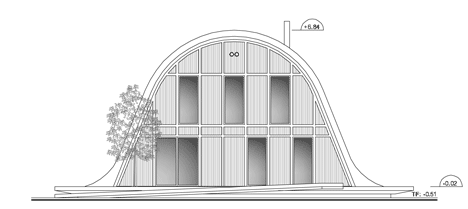 Hump-shaped house blanketed by plants by Patrick Nadeau