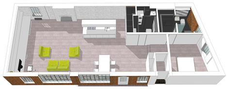 3D floor plan of London Warehouse Loft by Form Design Architecture