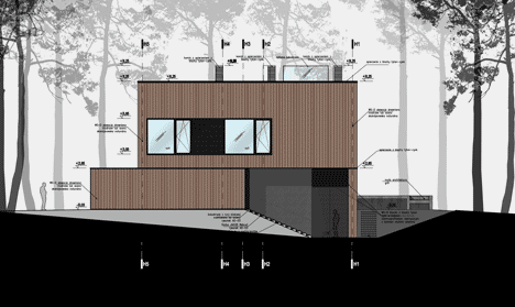 Elevation one of Timber-clad seaside house with a grainy concrete interior by Ultra Architects