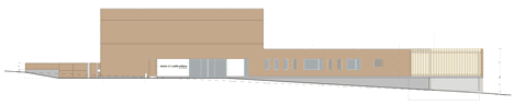 North elevation of Timber-clad kindergarten in France by Topos Architecture