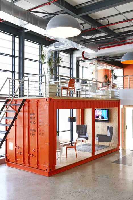 99c offices by Inhouse Brand Architects features<br /> a waiting room inside a shipping container