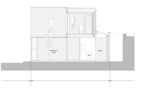 Section B of Blackbox mews house by Form_art Architects has brick walls that continue inside