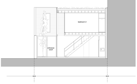 Section C of Blackbox mews house by Form_art Architects has brick walls that continue inside