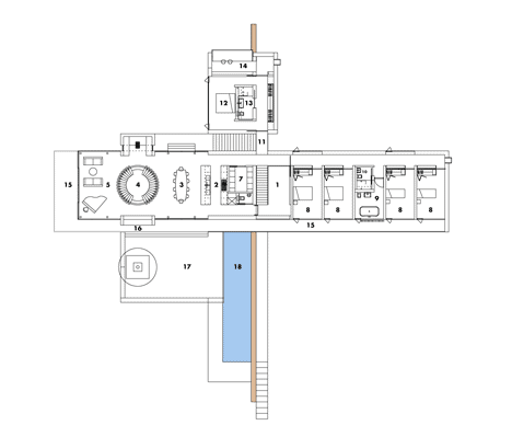 Upper floor plan of Coastal concrete house on a red sandstone base by ShedKM
