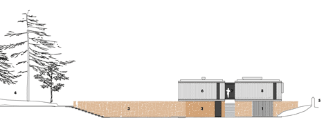 Entrance elevation of Coastal concrete house on a red sandstone base by ShedKM