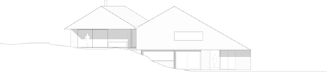 East elevation of Double-gabled house overlooking a Norwegian fjord by Schjelderup Trondahl Architects